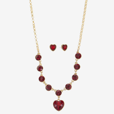 Monet Jewelry Pendant Necklace And Stud Earring Womens Glass Heart 2-pc. Jewelry Set