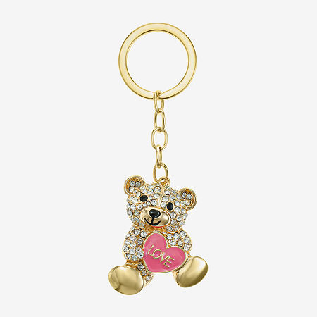 Monet Jewelry Gold Tone Teddy Bear Heart Key Chain, One Size, Pink