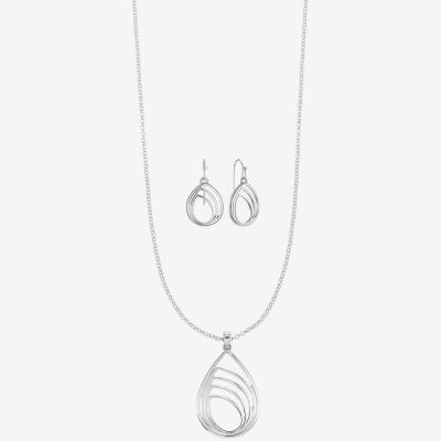 Liz Claiborne Pendant Necklace And Drop Earring Silver Tone 2-pc. Jewelry Set