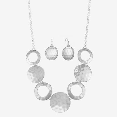 Liz Claiborne Collar Necklace And Drop Earring Silver Tone Round 2-pc. Jewelry Set