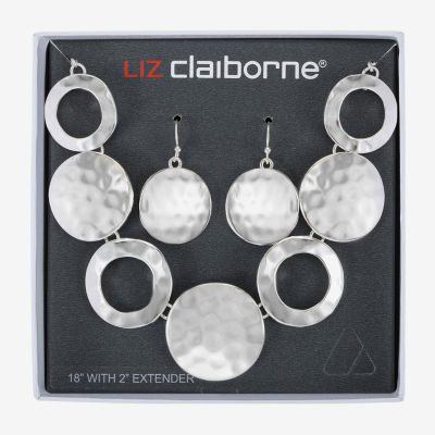 Liz Claiborne Collar Necklace And Drop Earring Silver Tone Round 2-pc. Jewelry Set