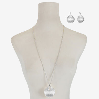 Liz Claiborne Pendant Necklace And Drop Earring Silver Tone 2-pc. Jewelry Set
