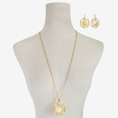 Liz Claiborne Pendant Necklace And Drop Earring Gold Tone 2-pc. Jewelry Set