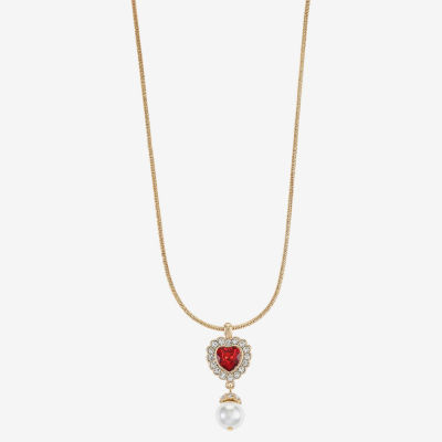 Monet Jewelry Womens Red Glass Simulated Pearl Zinc Heart Pendant Necklaces