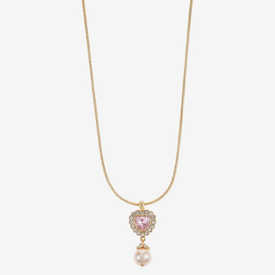Monet Jewelry Womens Red Glass Simulated Pearl Heart 17 Inch Pendant Necklace