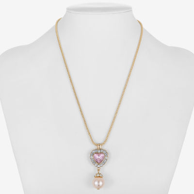Monet Jewelry Womens Red Glass Simulated Pearl Heart 17 Inch Pendant Necklace