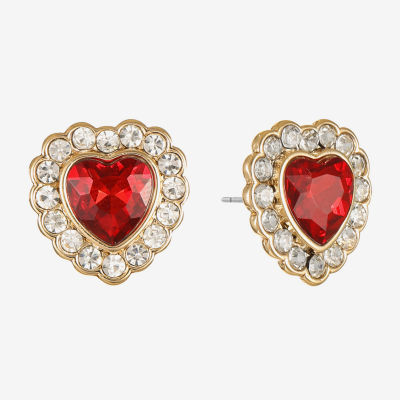 Monet Jewelry Red Glass 19.5mm Heart Stud Earrings