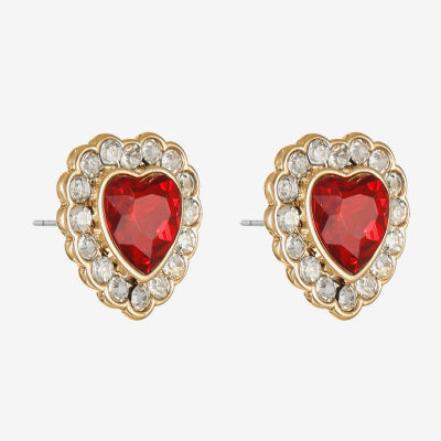 Monet Jewelry Red Glass 19.5mm Heart Stud Earrings