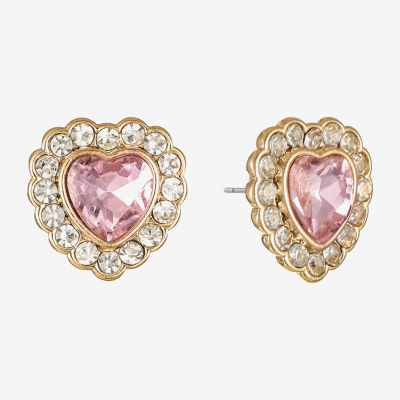 Monet Jewelry Red Glass 19.5mm Heart Stud Earrings