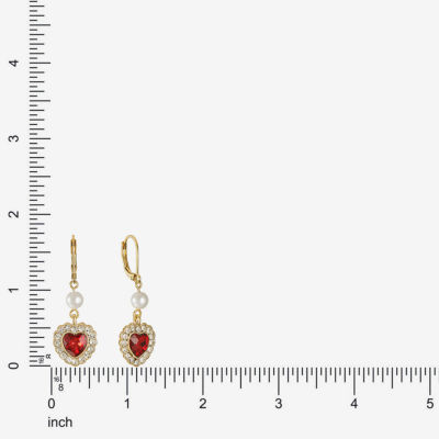 Monet Jewelry Red Glass Simulated Pearl Heart Drop Earrings