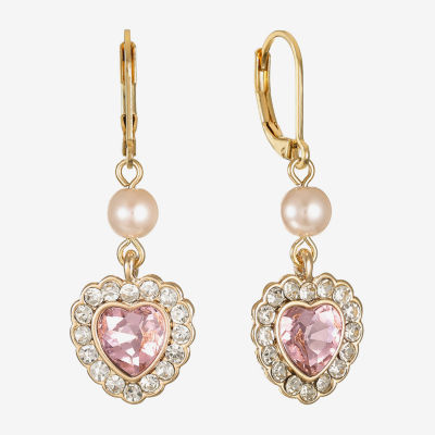Monet Jewelry Womens Red Glass Simulated Pearl Heart Drop Earrings