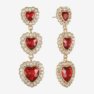 Monet Jewelry Red Glass Heart Drop Earrings