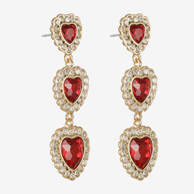 Monet Jewelry Red Glass Heart Drop Earrings