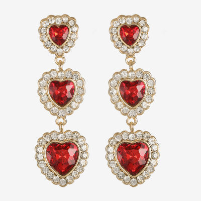 Monet Jewelry Red Glass Heart Drop Earrings