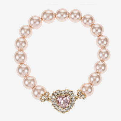 Monet Jewelry Womens Red Glass Simulated Pearl Heart Hypoallergenic Stretch Bracelet