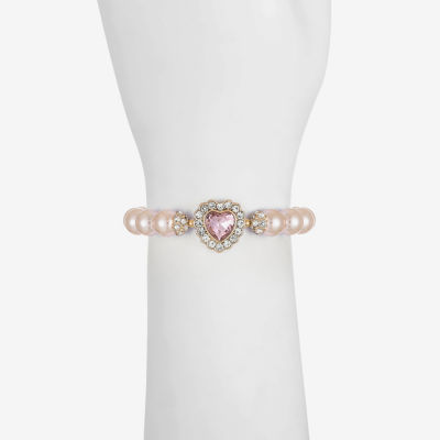 Monet Jewelry Womens Red Glass Simulated Pearl Heart Hypoallergenic Stretch Bracelet