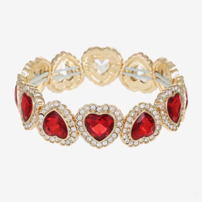 Monet Jewelry Red Glass Heart Stretch Bracelet