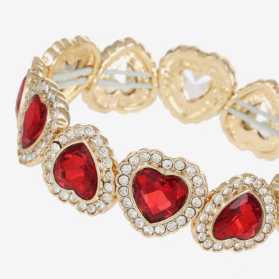 Monet Jewelry Red Glass Heart Stretch Bracelet