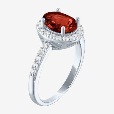 Gemstone Sterling Silver Oval Halo Side Stone Cocktail Ring