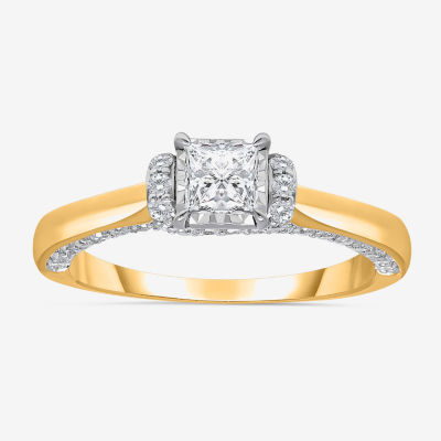 (I / I1) Womens 1 CT. T.W. Lab Grown White Diamond 10K Gold Halo Engagement Ring