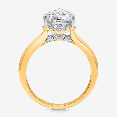 (I / I1) Womens 2 1/7 Ct. T.W. Lab Grown White Diamond 14K Gold Pear Halo Engagement Ring
