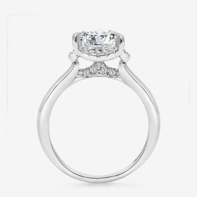 (I / I1) Womens 3 1/7 Ct. T.W. Lab Grown White Diamond 14K White Gold Round Halo Engagement Ring