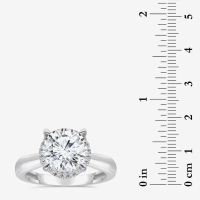 (I / I1) Womens 3 1/7 Ct. T.W. Lab Grown White Diamond 14K White Gold Round Halo Engagement Ring