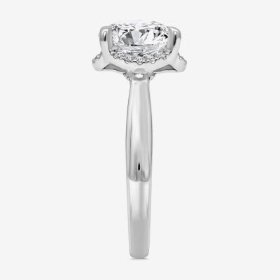 (I / I1) Womens 3 1/7 Ct. T.W. Lab Grown White Diamond 14K White Gold Round Halo Engagement Ring