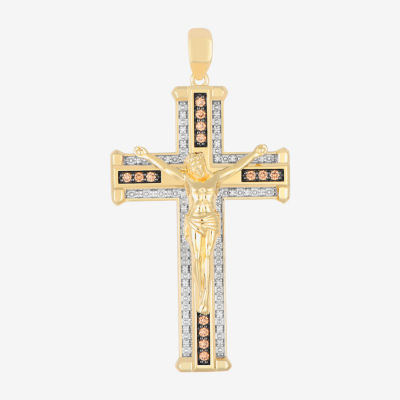 Mens / CT. T.W. Natural White Diamond Sterling Silver Cross Pendant Necklace