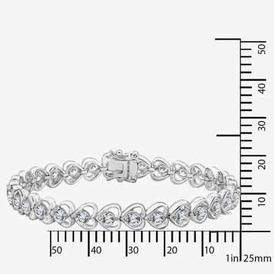 Diamonart White Cubic Zirconia Sterling Silver Heart 7.25 Inch Tennis Bracelet