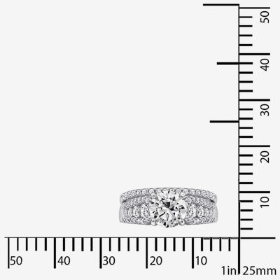 Diamonart Womens Cubic Zirconia Sterling Silver Side Stone Bridal Set
