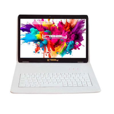 LINSAY® 10.1 Octa Core 128Gb Android 15 Tablet White Croc Keyboard