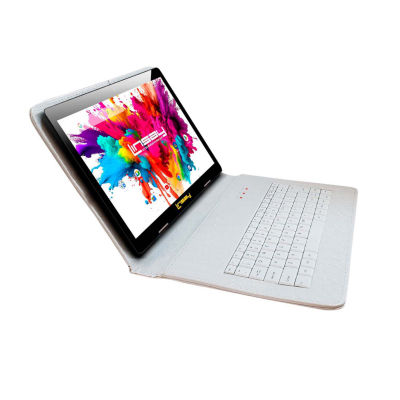 LINSAY® 10.1 Octa Core 128Gb Android 15 Tablet White Croc Keyboard