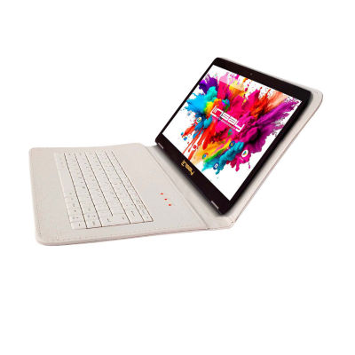 LINSAY® 10.1 Octa Core 128Gb Android 15 Tablet White Croc Keyboard