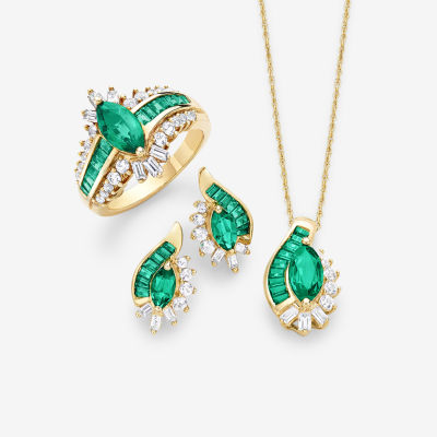 Lab-Created Emerald & Lab-Created White Sapphire 14K Gold Over Silver Pendant Necklace