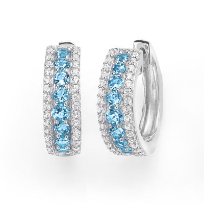 Genuine Blue Topaz Sterling Silver 21.5mm Hoop Earrings