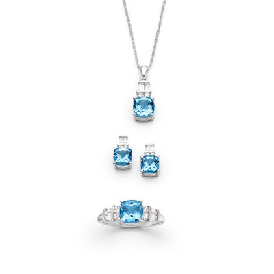 Genuine Blue Topaz and Lab-Created White Sapphire Earrings