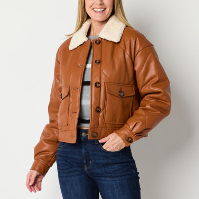 Liz Claiborne Faux Leather Midweight Quilted Jacket