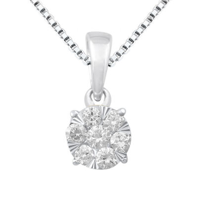 Diamond Blossom Womens 1/4 CT. T.W. Mined White Diamond 10K Gold Round Pendant Necklace