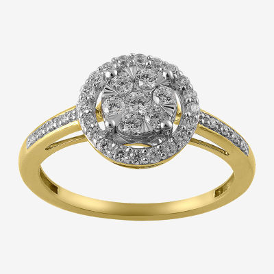 Womens 1/2 CT. T.W. Mined White Diamond 14K Gold Round Halo Cocktail Ring
