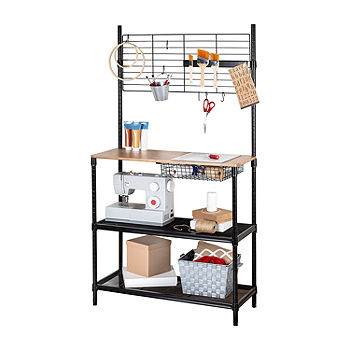 Honey Can Do 65 Bakers Rack with Cutting Board & Hanging Storage - Black