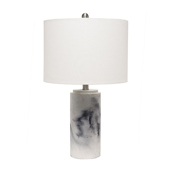 Lalia Home Marbleized With White Fabric Shade Concrete Table Lamp