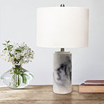 Lalia Home Marbleized With White Fabric Shade Concrete Table Lamp