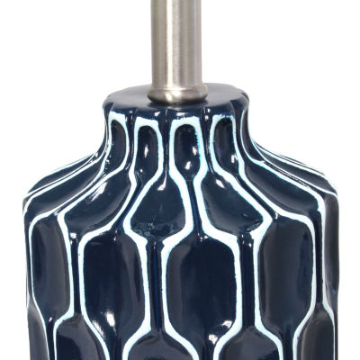 Blue Polyresin Table Lamp with White Fabric Shade