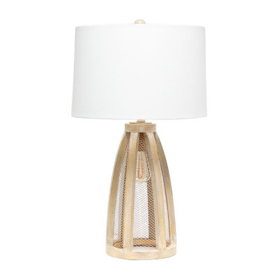 All the Rages Lalia Home Wooded Arch Farmhouse With White Fabric Shade Table Lamp