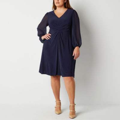 Jessica Howard Plus Long Sleeve Fit + Flare Dress