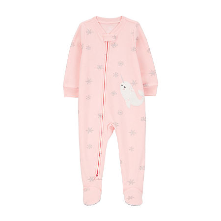 Carter's Microfleece Toddler Girls Crew Neck Fleece Long Sleeve Footed Pajamas, 2t, Pink