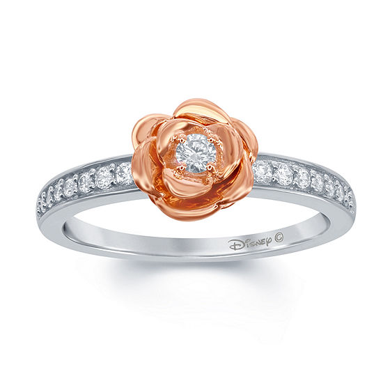 Enchanted Disney Fine Jewelry 1/5 C.T. T.W. Genuine Diamond 10K White & 10K Rose Gold over Silver "Belle" Rose Ring