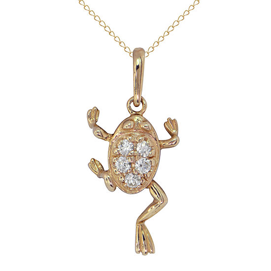 Frog Girls Lab Created White Cubic Zirconia 14K Gold Pendant Necklace