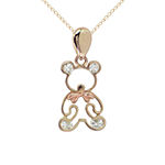 Teddy_Bear Girls Lab Created White Cubic Zirconia 14K Gold Pendant Necklace
